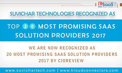 KloudConnectors( Suvichar Technologies) Amongst Top 20 Most Promising SaaS Solution Providers in 2017 !