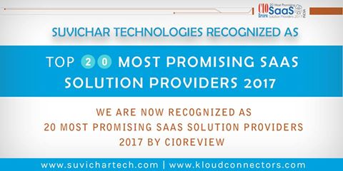 KloudConnectors( Suvichar Technologies) Amongst Top 20 Most Promising SaaS Solution Providers in 2017 !
